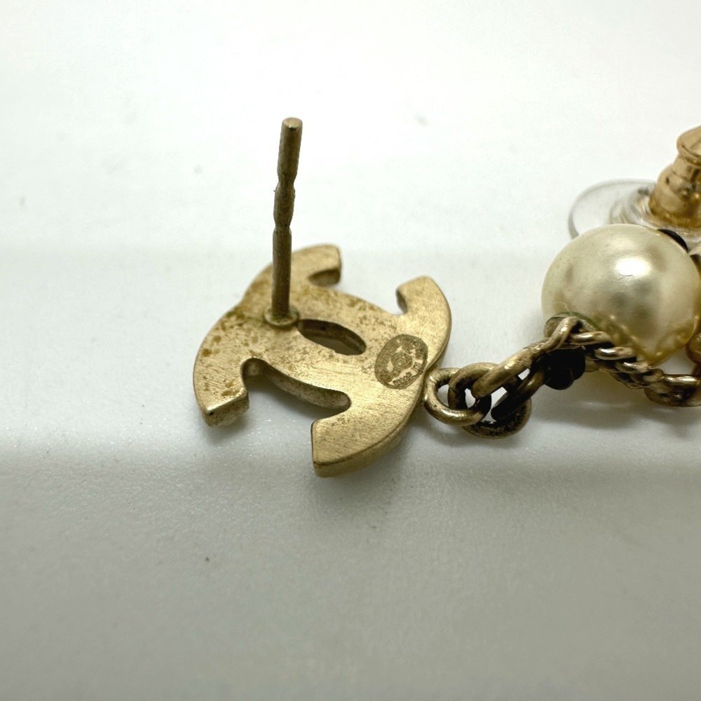 CHANEL Authentic Gold Pearl Logo Earrings - Picture 10 of 12